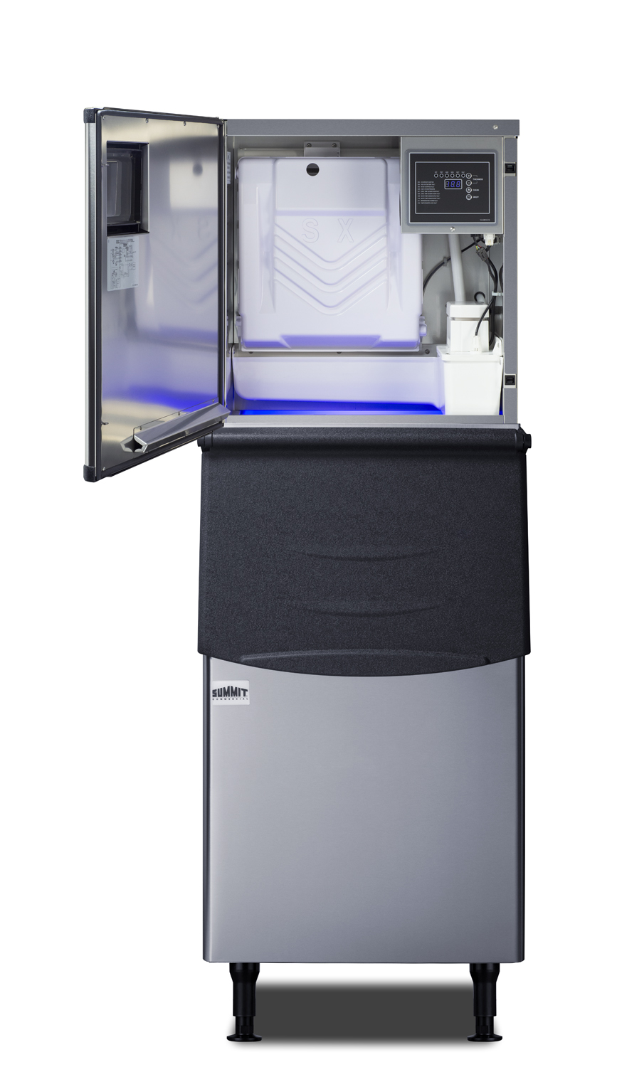 ENERGY STAR certified commercial ice machine with 350 lb. clear cube production featuring an ice bin